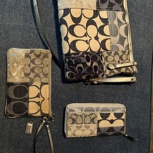 Authentic Coach Blue Patchwork Messenger Handbag - 3 piece bundle